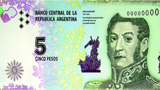 El Banco Central anunció que saldrá de circulación el billete de 5 pesos