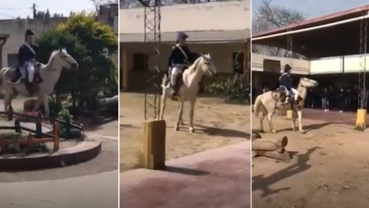 Se vistió como San Martín, fue a la escuela a caballo y "arengó" a sus alumnos
