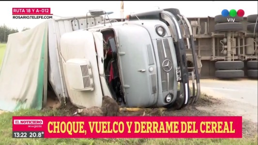 Un camión volcó en el cruce de las rutas 18 y A 012