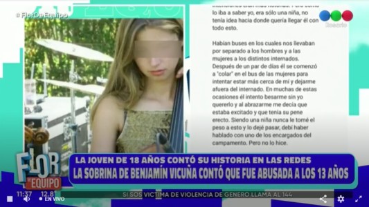 La sobrina de Benjamín Vicuña contó en sus redes que fue violada a los 13 años