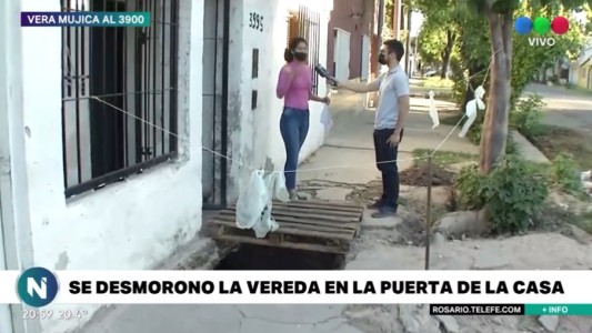 Peligrosísimo: se les desmoronó la vereda en la puerta de casa