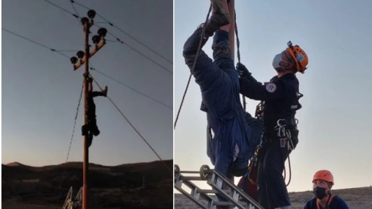 Quiso robar cables, sufrió una carga eléctrica y quedó colgado dos horas