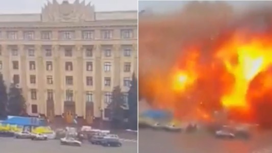 El momento del bombardeo ruso al centro de Jarkov: Ucrania denuncia "crímenes de guerra"