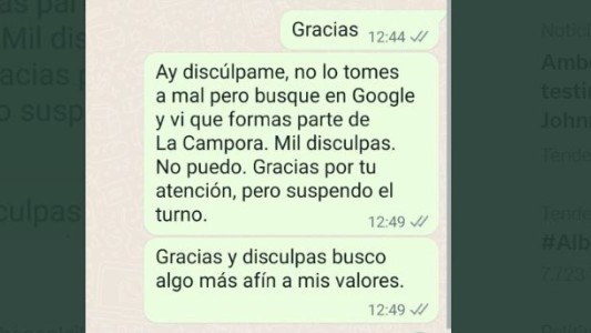 Canceló el psicólogo de su hija porque militaba en La Cámpora: "Perdón, pero busco algo más afín a mis valores”