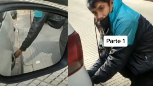 "¿Te ayudo?": estaba sentado en el auto y grabó cómo intentaban robarle la taza de la rueda (1)