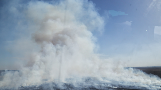 Gonnet y el jefe de las Fuerzas Armadas sobrevolaron la zona de incendios en el Delta