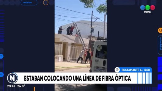 Video: operario sufrió descarga eléctrica mientras instalaba fibra óptica