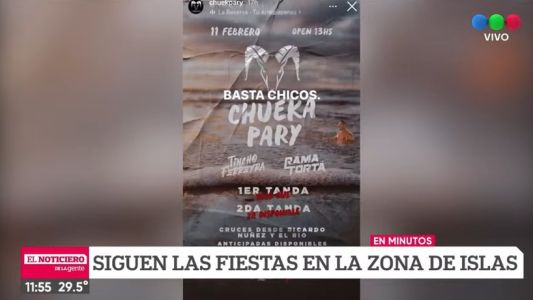 Fiestas clandestinas con fuegos artificiales en la isla frente a Rosario