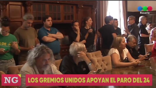 Sindicatos y gremios rosarinos reunidos por el par del 24