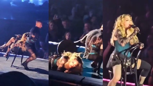 Se cayó la "Reina del Pop": Un bailarín tropezó y terminó en el piso