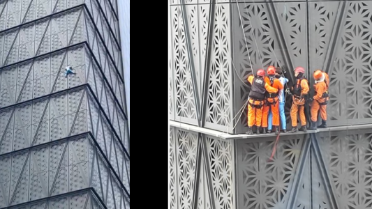 Youtuber polaco escaló a un edificio en Puerto Madero y debió ser rescatado por bomberos