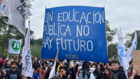 Estudiantes universitarios en la peatonal en apoyo a la educación pública