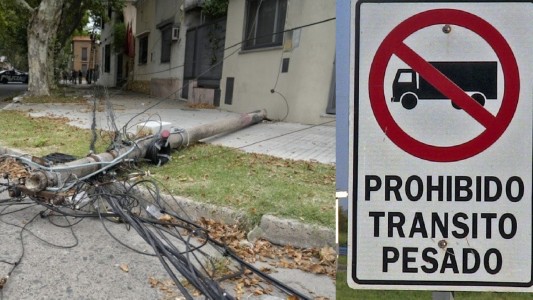 Camión arrastró cables y derrumbó columnas de luz en Rosario