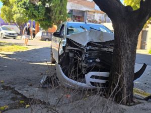 Un auto perdió el control, chocó una distribuidora y terminó contra un árbol