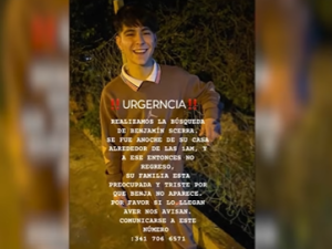 Buscan a Benjamín, joven de 19 años desaparecido en Granadero Baigorria