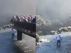 Un hombre arriesgó su vida al bajar a una zona prohibida de las Cataratas del Iguazú para recuperar su celular