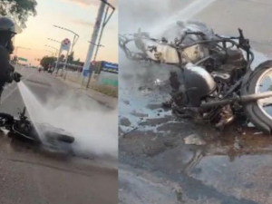 Un joven herido tras el incendio de su moto en Oroño