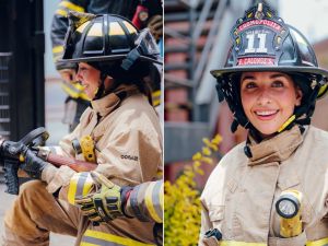 María Becerra se puso el uniforme y vivió un día como bombera voluntaria en Perú