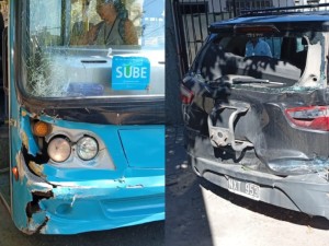 Un colectivo se desvió, subió a la vereda e impactó contra un auto que estaba estacionado